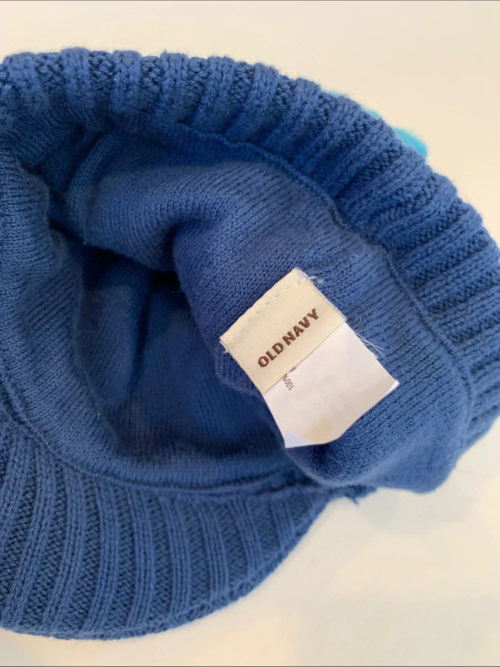 Old Navy Infant Baby 6-12 Months Blue 100% Cotton Knit Visor Winter Beanie Hat